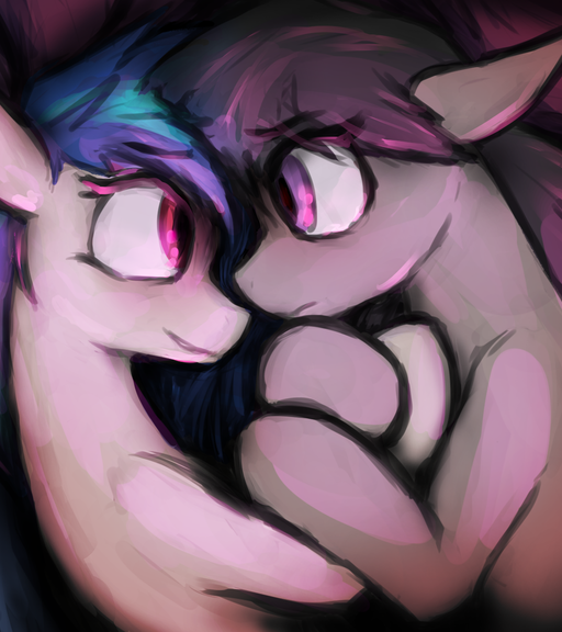 A painterly depiction of Vinyl Scratch and Octavia